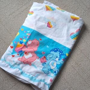 Vintage 2002 Y2K Care Bear Twin Flat Sheet Quilt Backing Hearts Rainbows